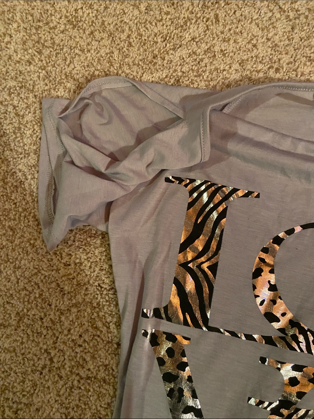 Multiples Gray Short Sleeve Top with Leopard LOVE Graphic - Picture 4 of 5